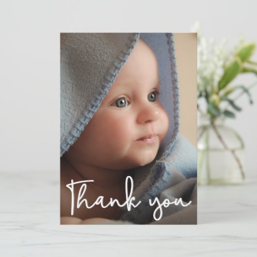 Dank u Modern Vertical Baby Foto geboorte Aankondiging (Staand voorkant)