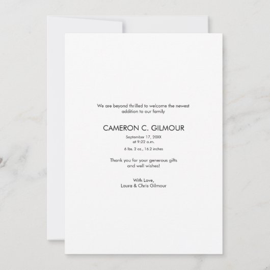 Dank u Modern Vertical Baby Foto geboorte Aankondiging (Achterkant)