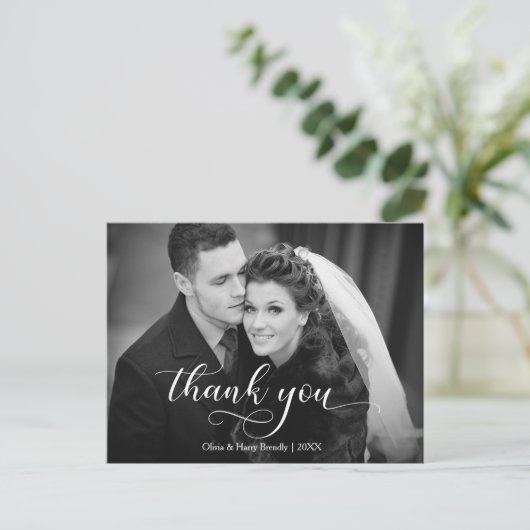 Dank u Modern Wedding Briefkaart | Elegant Script (Staand voorkant)