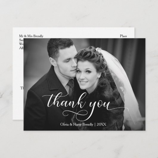Dank u Modern Wedding Briefkaart | Elegant Script (Voorkant / Achterkant)