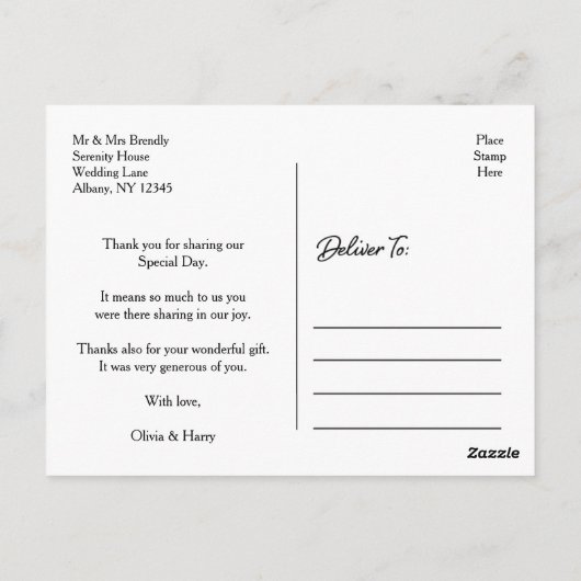 Dank u Modern Wedding Briefkaart | Elegant Script (Achterkant)