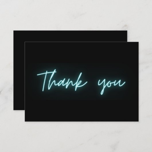 Dank u Modern Zwart Turquoise Neon Script Bedankkaart (Voorkant / Achterkant)