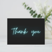 Dank u Modern Zwart Turquoise Neon Script Bedankkaart (Staand voorkant)