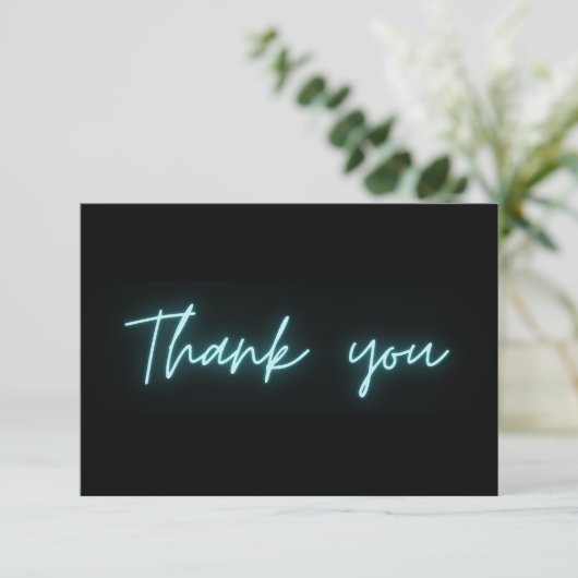 Dank u Modern Zwart Turquoise Neon Script Bedankkaart (Staand voorkant)
