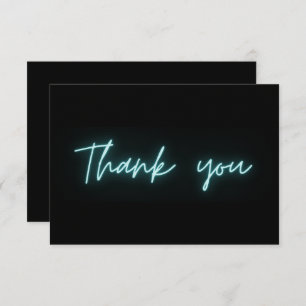 Dank u Modern Zwart Turquoise Neon Script Bedankkaart