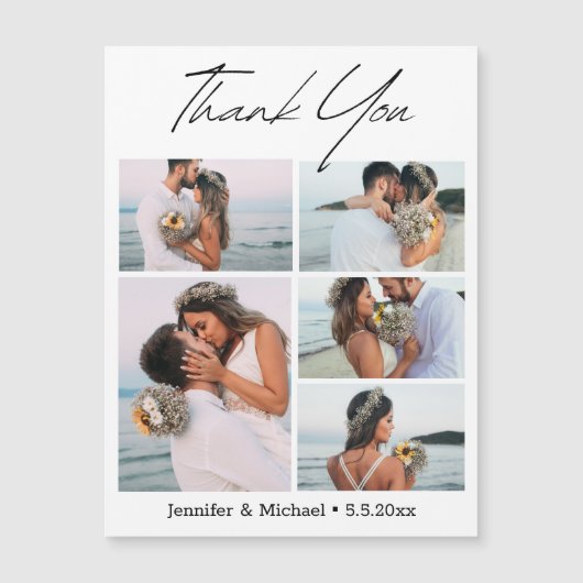 dank u moderne 5 foto's collage bruiloft magneet (Voorkant)