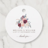 Dank u moderne Bourgondische bloemenbruiloft ivoor Bedankjes Labels (Voorkant)