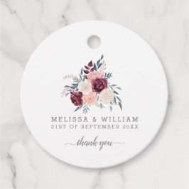 Dank u moderne Bourgondische bloemenbruiloft ivoor Bedankjes Labels