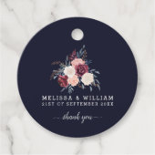 Dank u moderne Bourgondische Floral bruiloft marin Bedankjes Labels (Voorkant)