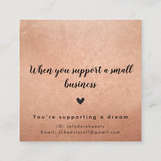 DANK U moderne chic glam luxe roos gouden glitter Vierkante Visitekaartje (Achterkant)