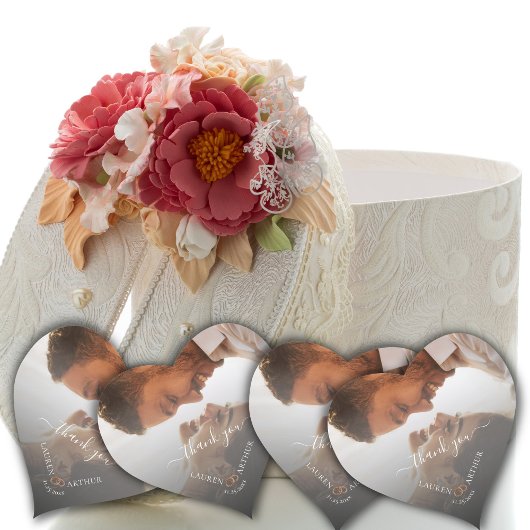 Dank u, moderne chique ultra minimale foto bruilof hart sticker