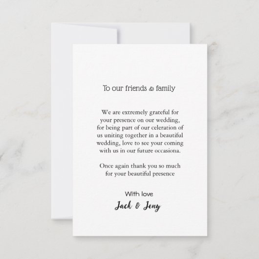 Dank u moderne eenvoudige bruiloft paar naam beric bedankkaart (Achterkant)