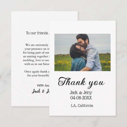 Dank u moderne eenvoudige bruiloft paar naam beric bedankkaart (Voorkant / Achterkant)