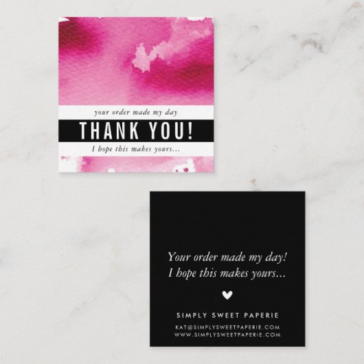 DANK U moderne eenvoudige gewaagde waterverf heet  Vierkante Visitekaartje (Voorkant / Achterkant)