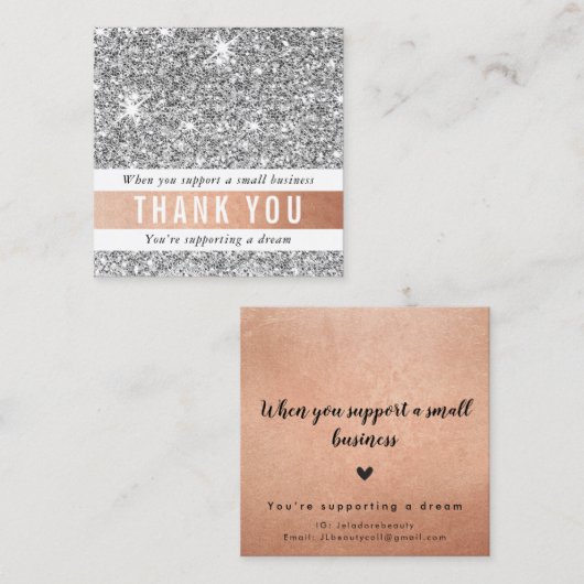 DANK U moderne eenvoudige glam luxe zilveren glitt Vierkante Visitekaartje (Voorkant / Achterkant)