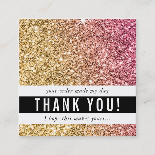 DANK U moderne eenvoudige luxe gouden roze glitter Vierkante Visitekaartje (Voorkant)