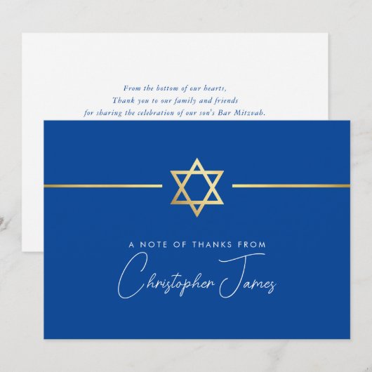 DANK U moderne gouden Joodse ster koninklijk blauw Bedankkaart (Voorkant / Achterkant)
