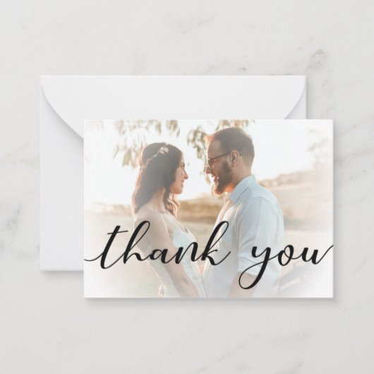dank u moderne kalligrafie bruiloft vervaagd foto notitiekaartje (Voorkant)