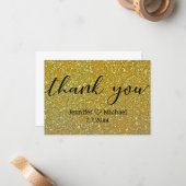 Dank u, moderne kalligrafie gouden glitters bruilo notitiekaartje (Voorkant / Achterkant in situ)