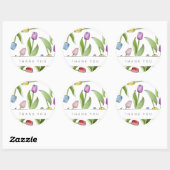 Dank u moderne kleurrijke tulp ronde sticker (Vel)