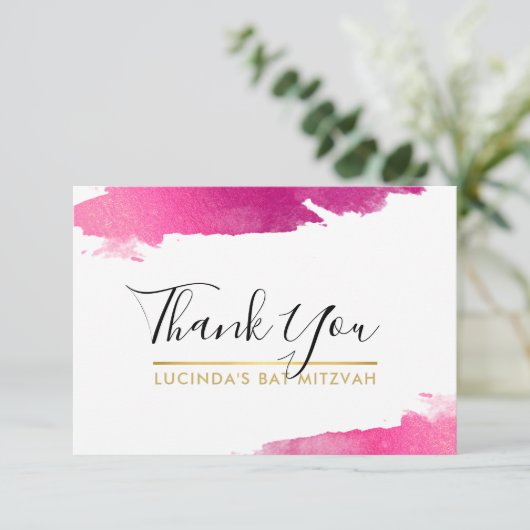 DANK U moderne luxe verguld goud roze zwart Bedankkaart (Staand voorkant)