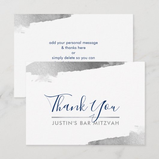 DANK U moderne luxe verguld zilver marine blauw Bedankkaart (Voorkant / Achterkant)