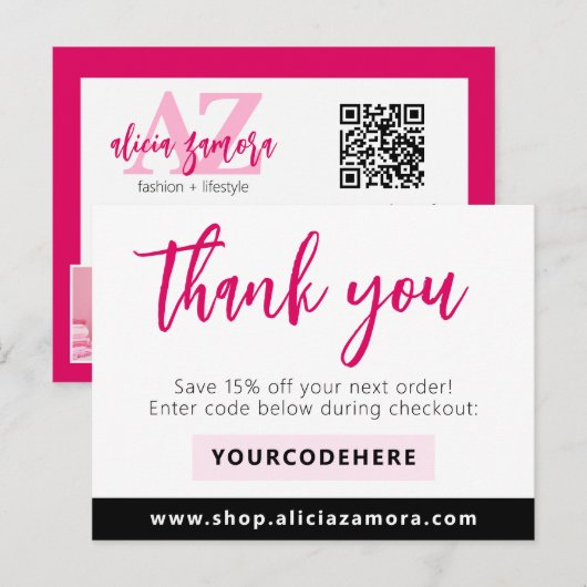 Dank u Moderne Magenta Boutique 4-foto Flyer Briefkaart (Voorkant / Achterkant)