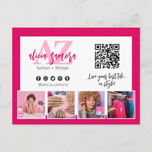 Dank u Moderne Magenta Boutique 4-foto Flyer Briefkaart (Achterkant)