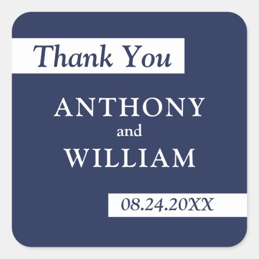 Dank u moderne marine blauw wit geometrische bruil vierkante sticker (Voorkant)
