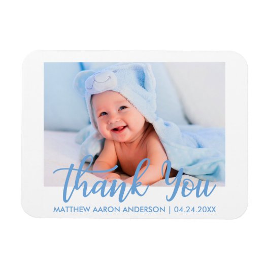 Dank u moderne nieuwe baby jongen blauw magneet (Horizontaal)