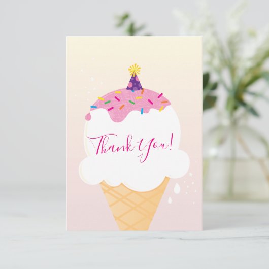 DANK U moderne retro ijs kegelpartij roze Bedankkaart (Staand voorkant)