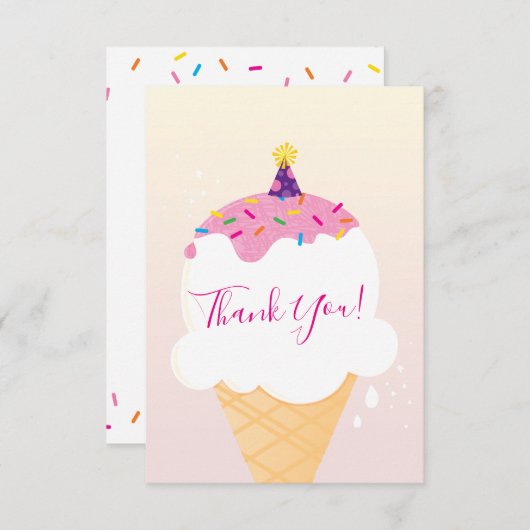 DANK U moderne retro ijs kegelpartij roze Bedankkaart (Voorkant / Achterkant)
