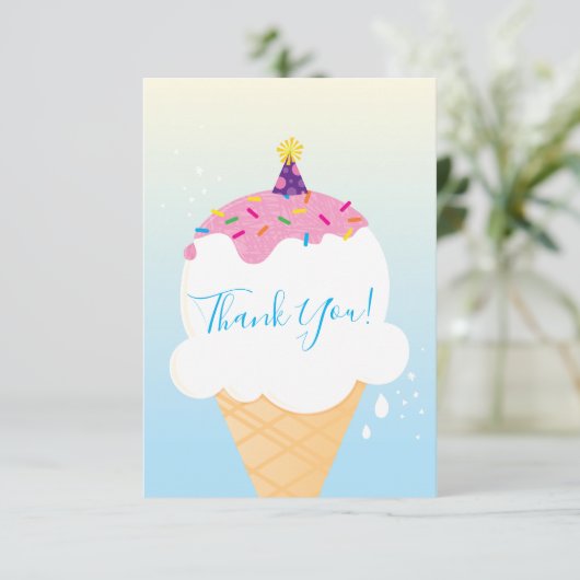 DANK U moderne retro-ijskegel partij blauw Bedankkaart (Staand voorkant)