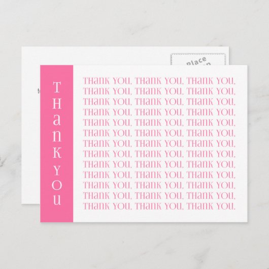 Dank u Moderne roze en witte woorden Briefkaart (Voorkant / Achterkant)