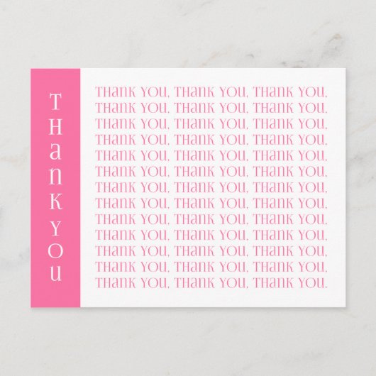 Dank u Moderne roze en witte woorden Briefkaart (Voorkant)
