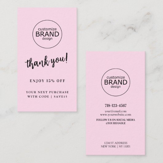 Dank u Moderne Roze Kaart Bedrijfs van de Korting  Klantenkaartje (Voorkant / Achterkant)
