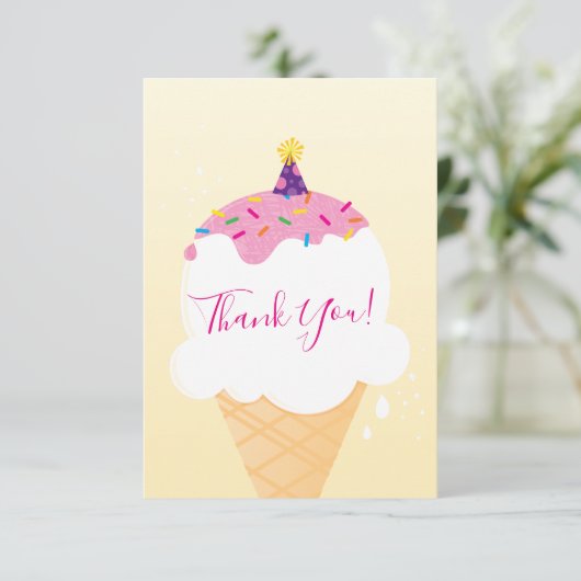 DANK U moderne schattige retro ijs kegelpartij Bedankkaart (Staand voorkant)