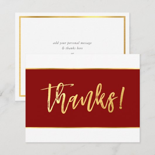 DANK U moderne stijlvolle bordeauxrode gouden schr Bedankkaart (Voorkant / Achterkant)