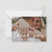 dank u moderne witte handschrift bruiloft foto notitiekaartje (Voorkant)