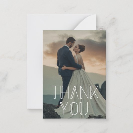 dank u moderne witte typografie bruiloft foto notitiekaartje (Voorkant)