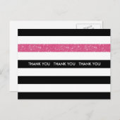 Dank u moderne zwart witte strepen roze glitter briefkaart (Voorkant / Achterkant)