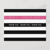 Dank u moderne zwart witte strepen roze glitter briefkaart (Voorkant)
