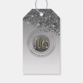 Dank u, moderne zwarte glitter Sweet 16 Cadeaulabel (Achterkant)