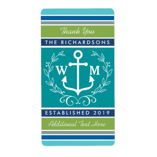 Dank u Monogram Anker Laurel kransstrepen Etiket (Voorkant)