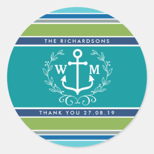 Dank u Monogram Anker Laurel kransstrepen Ronde Sticker