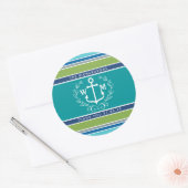 Dank u Monogram Anker Laurel kransstrepen Ronde Sticker (Envelop)