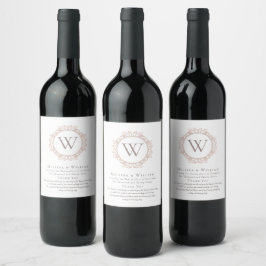 Dank u Monogram Bruiloft Ivoor Koper Blush Wijn Etiket