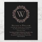 Dank u Monogram Bruiloft Zwart Koper Blush Wijn Etiket (Enkel label)