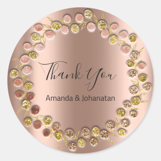 Dank u Monogram Goud Roos Naam Datum Ronde Sticker (Voorkant)