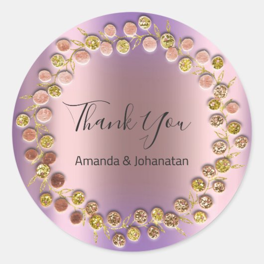 Dank u Monogram Goud Roos Naam Paarse Ronde Sticker (Voorkant)